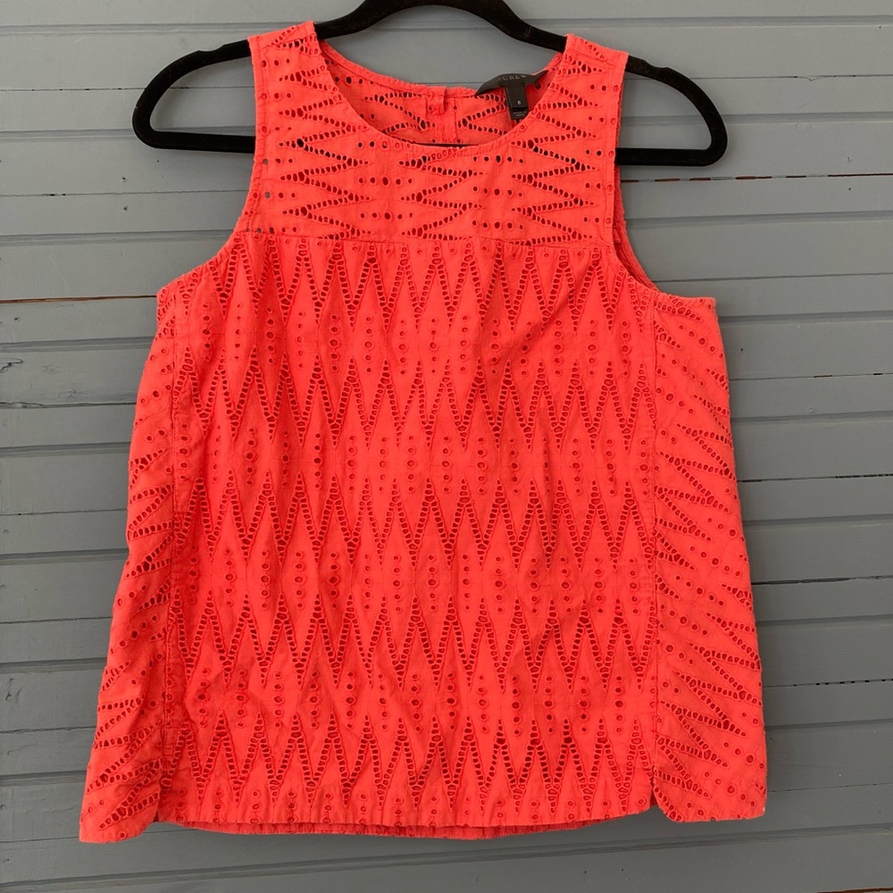 SIZE 6; Pink J.CREW Eyelet Crew Neck Tank with Slit Hem